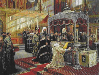 Царь Алексей Михайлович и Патриарх Никон перед гробницей святителя Филиппа